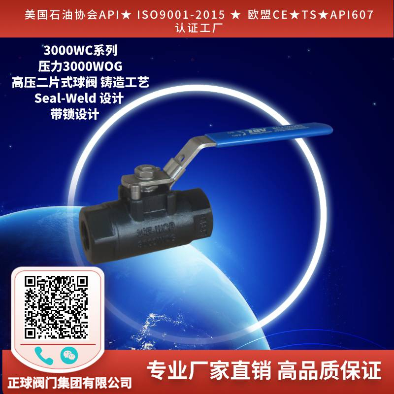 碳钢二片式高压球阀3000WOG